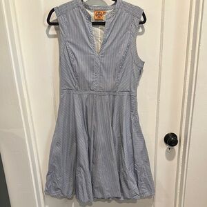 Tory Burch Blue and White Pleated Mini Sundress